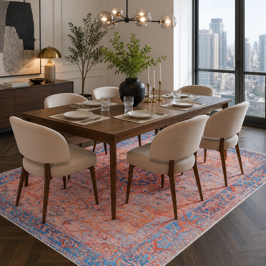 Century Vinework Warm Orange Traditional Washable Rug