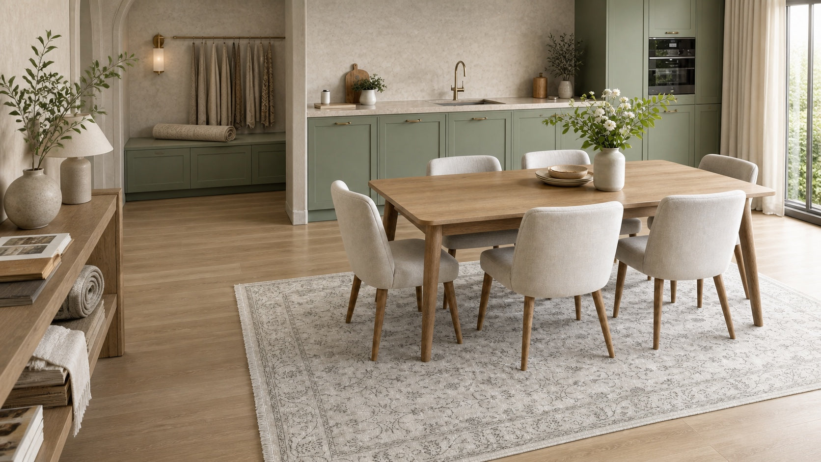 Washable Rug Weavers rug in an interior design studio and dining room