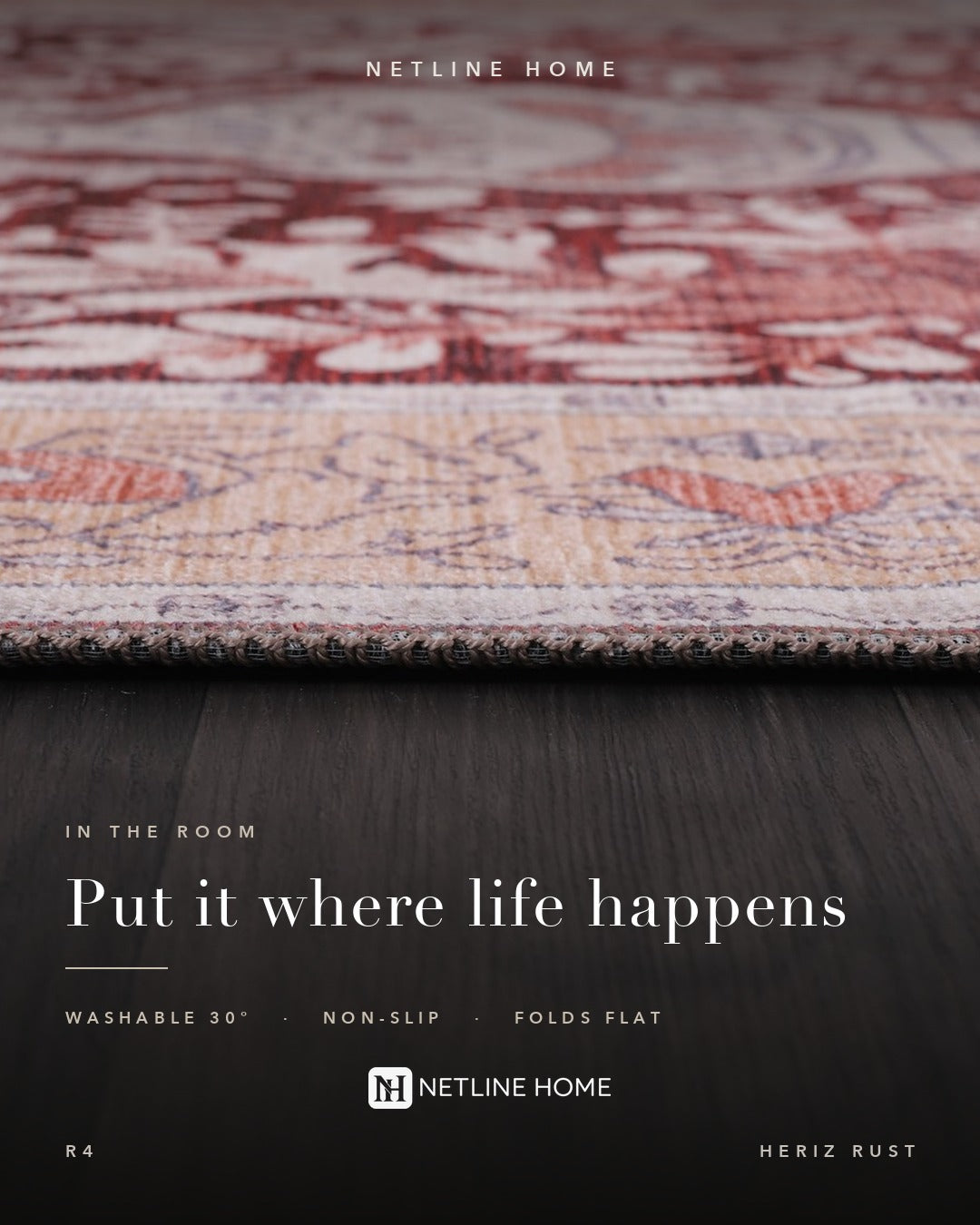 Cool Medallion Burnt Orange Traditional Washable Rug — room photo 3