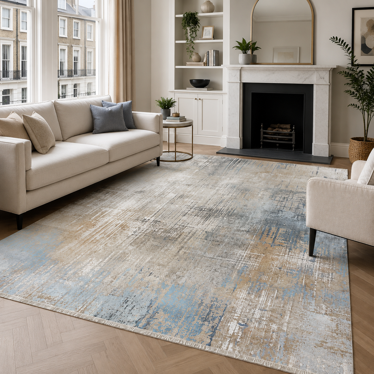 Keepsake Mosaic Mid Grey Modern Washable Rug — room photo 14