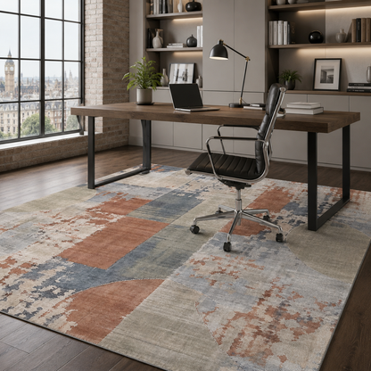 Mosaic Navy Geometric Washable Rug