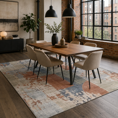 Mosaic Navy Geometric Washable Rug