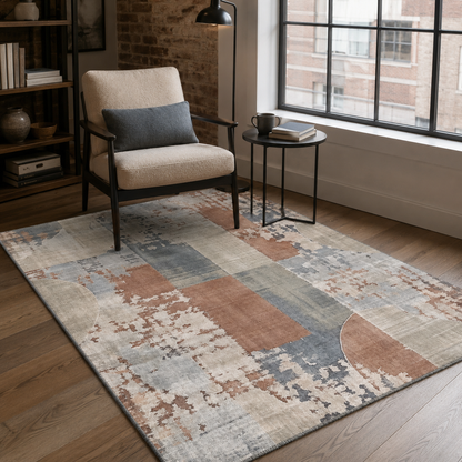 Mosaic Navy Geometric Washable Rug