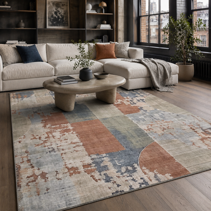 Mosaic Navy Geometric Washable Rug