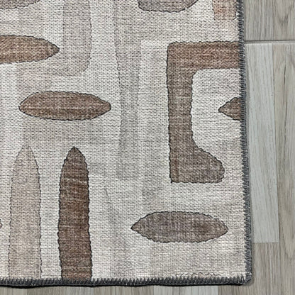 Layered Geometry Taupe Washable Rug