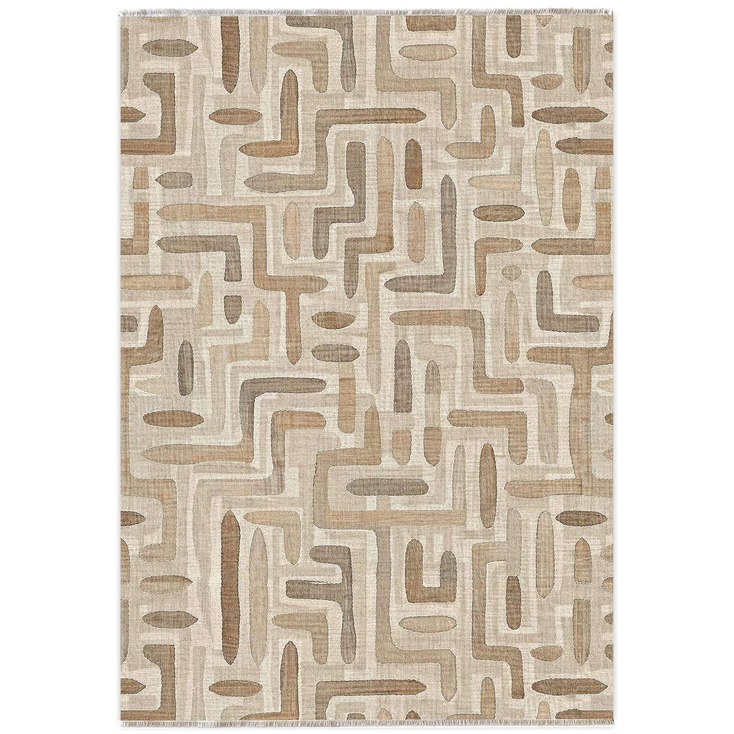 Layered Geometry Taupe Washable Rug