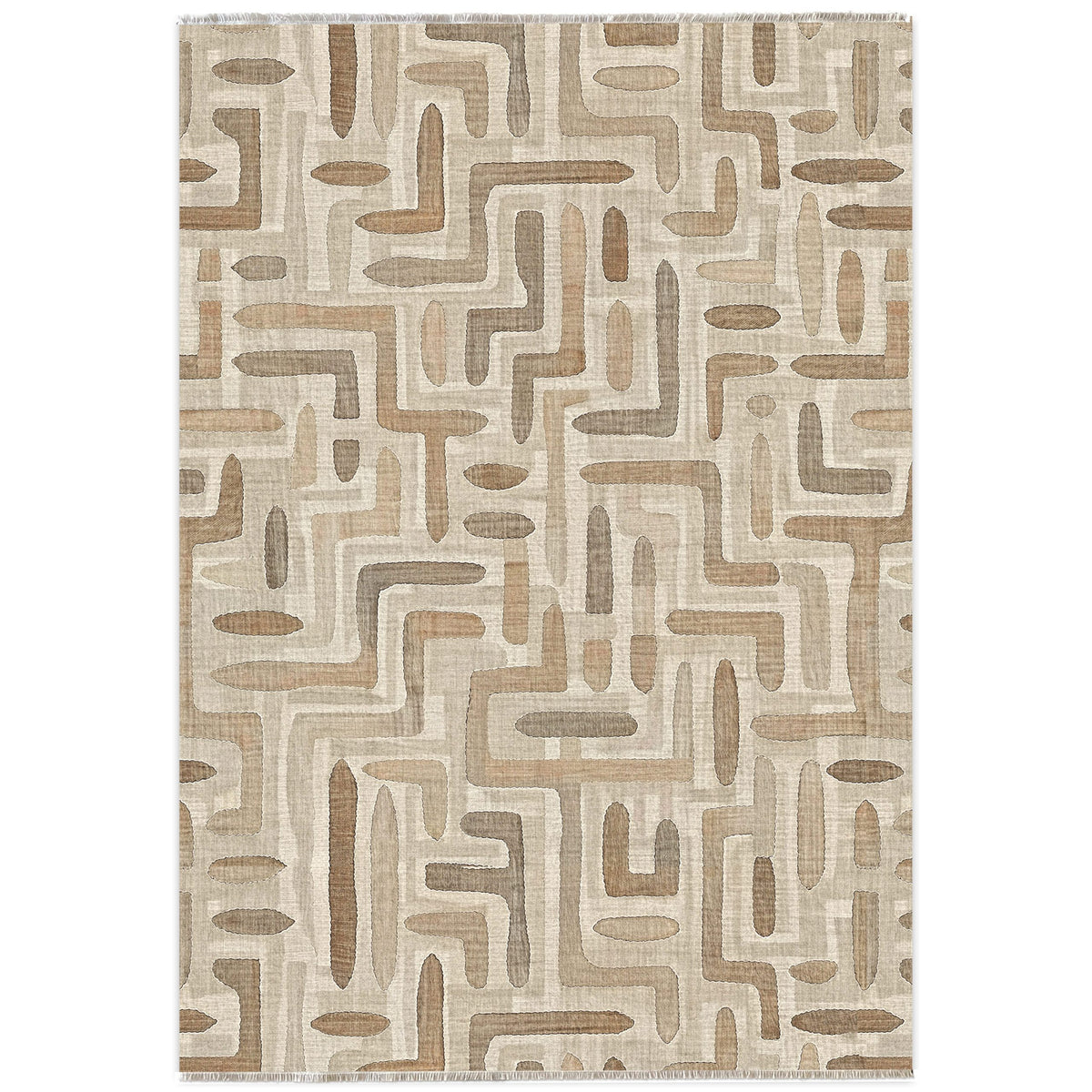 Layered Geometry Taupe Washable Rug — room photo 13