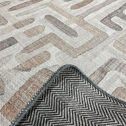 Layered Geometry Taupe Washable Rug