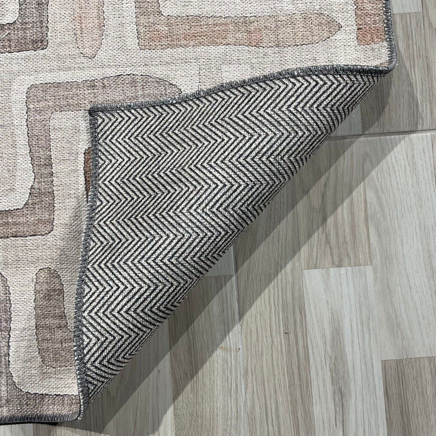 Layered Geometry Taupe Washable Rug