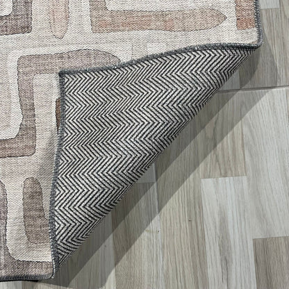Layered Geometry Taupe Washable Rug