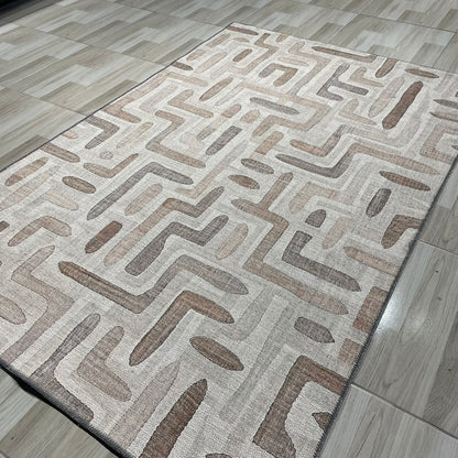 Layered Geometry Taupe Washable Rug