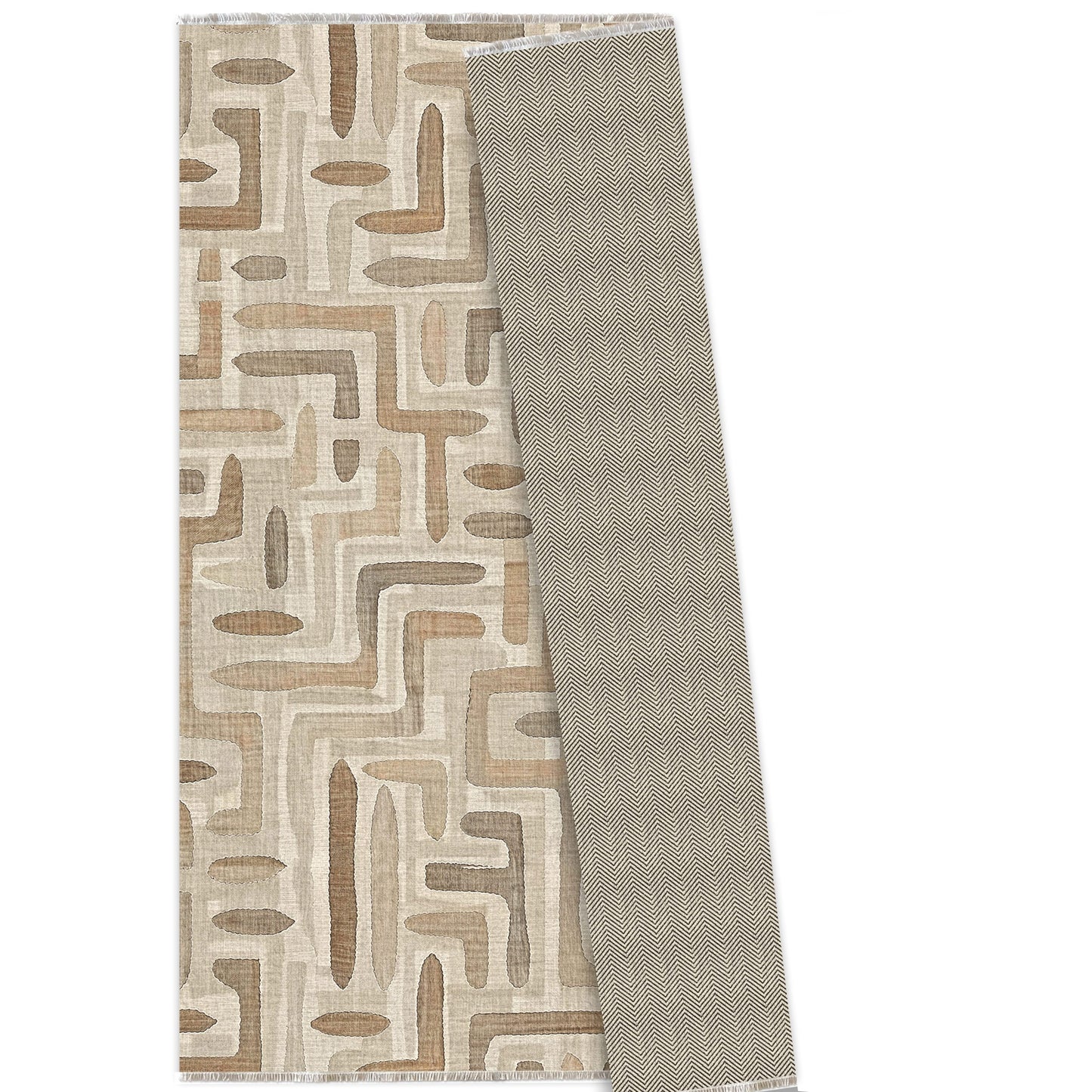 Layered Geometry Taupe Washable Rug
