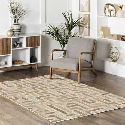 Layered Geometry Taupe Washable Rug