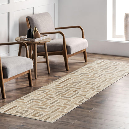 Layered Geometry Taupe Washable Rug