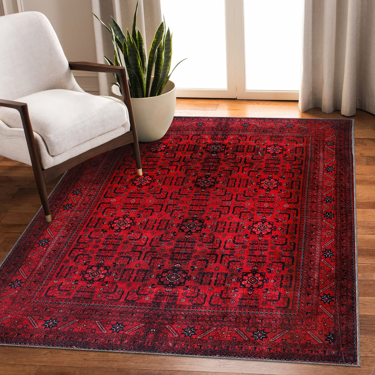 RW1001 washable chenille area rug in a modern living room