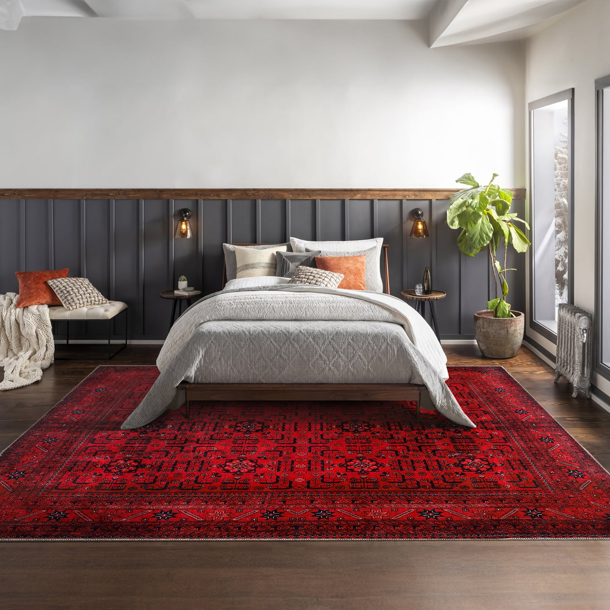 RW1001 washable area rug in a modern bedroom