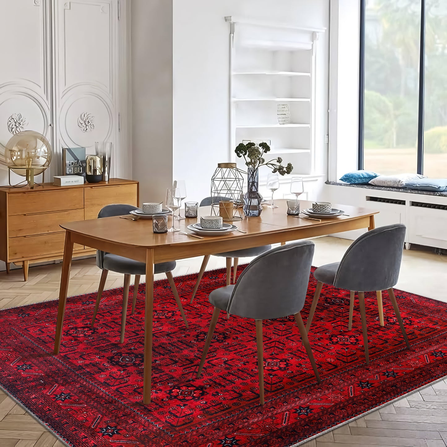 RW1001 washable area rug in a modern dining room