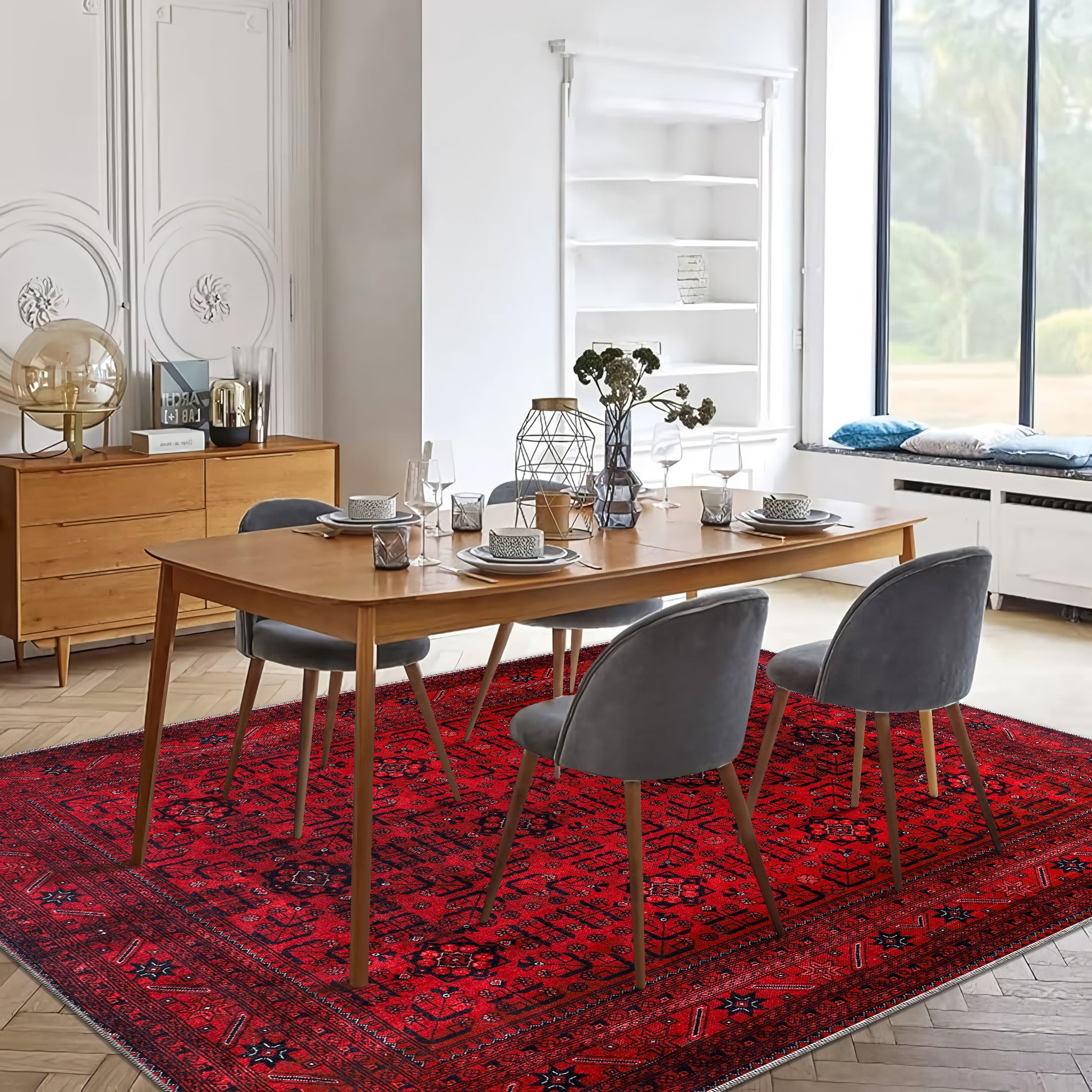 RW1001 washable area rug in a modern dining room