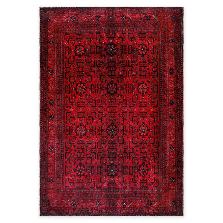 Studio Geometry Crimson Red Heritage Washable Rug