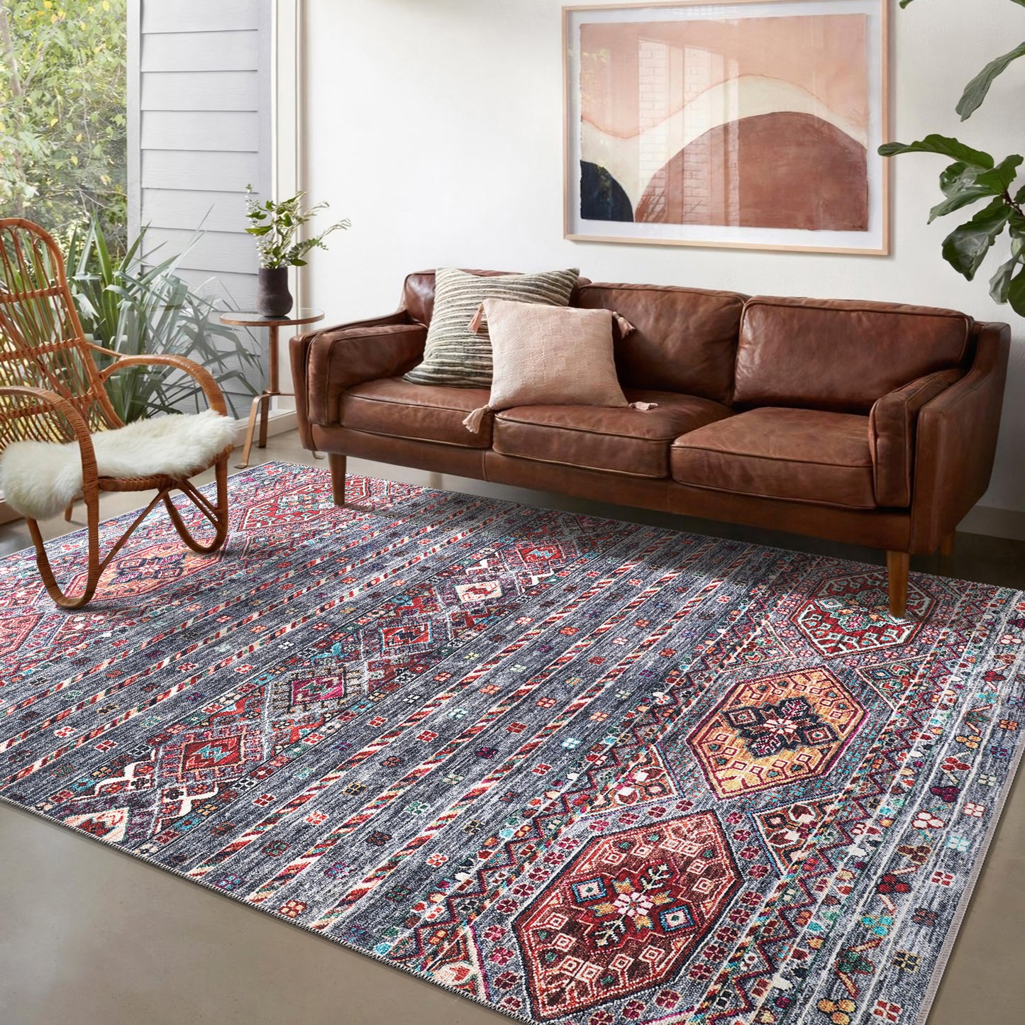 RW1002 washable chenille area rug in a modern living room