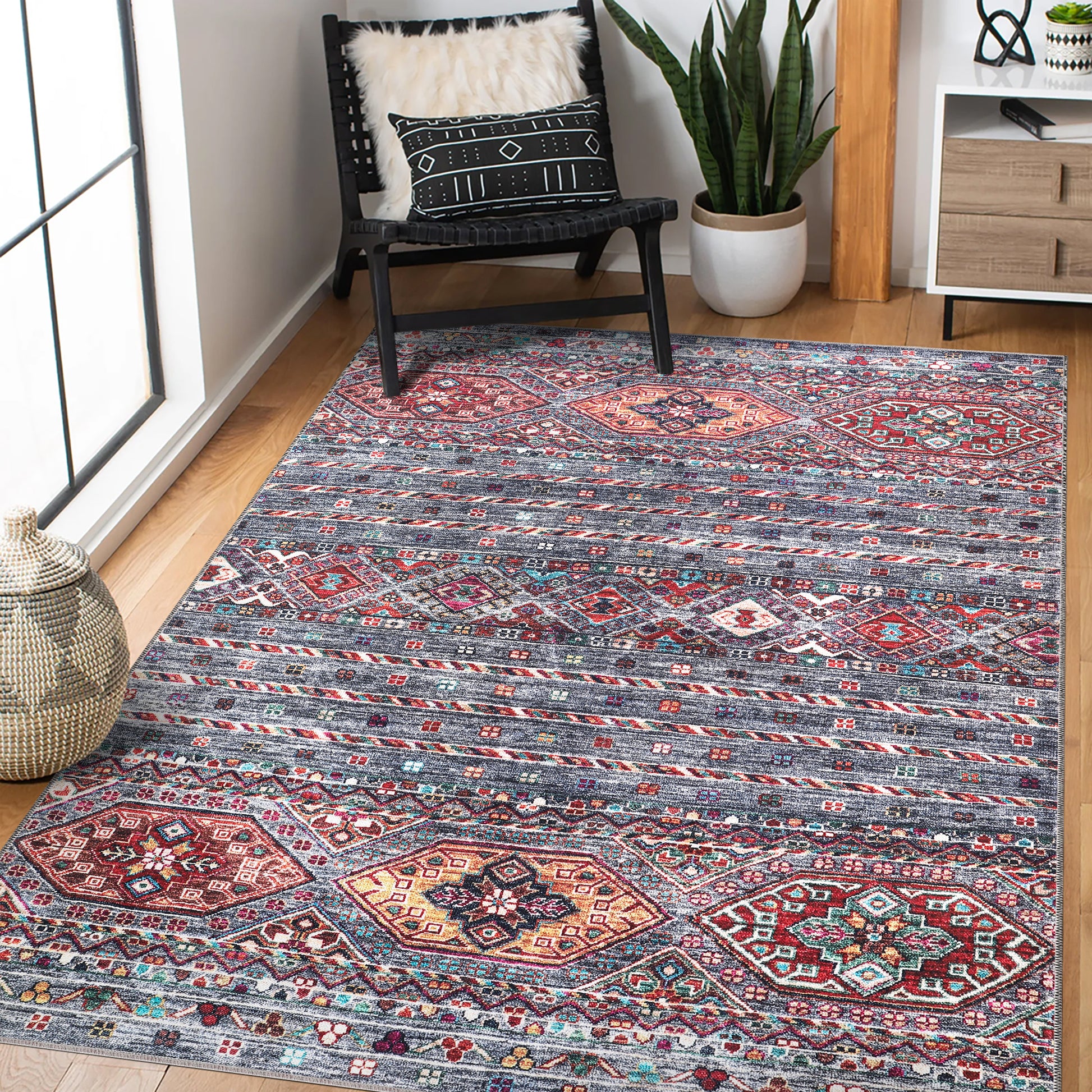 RW1002 washable chenille area rug in a modern living room