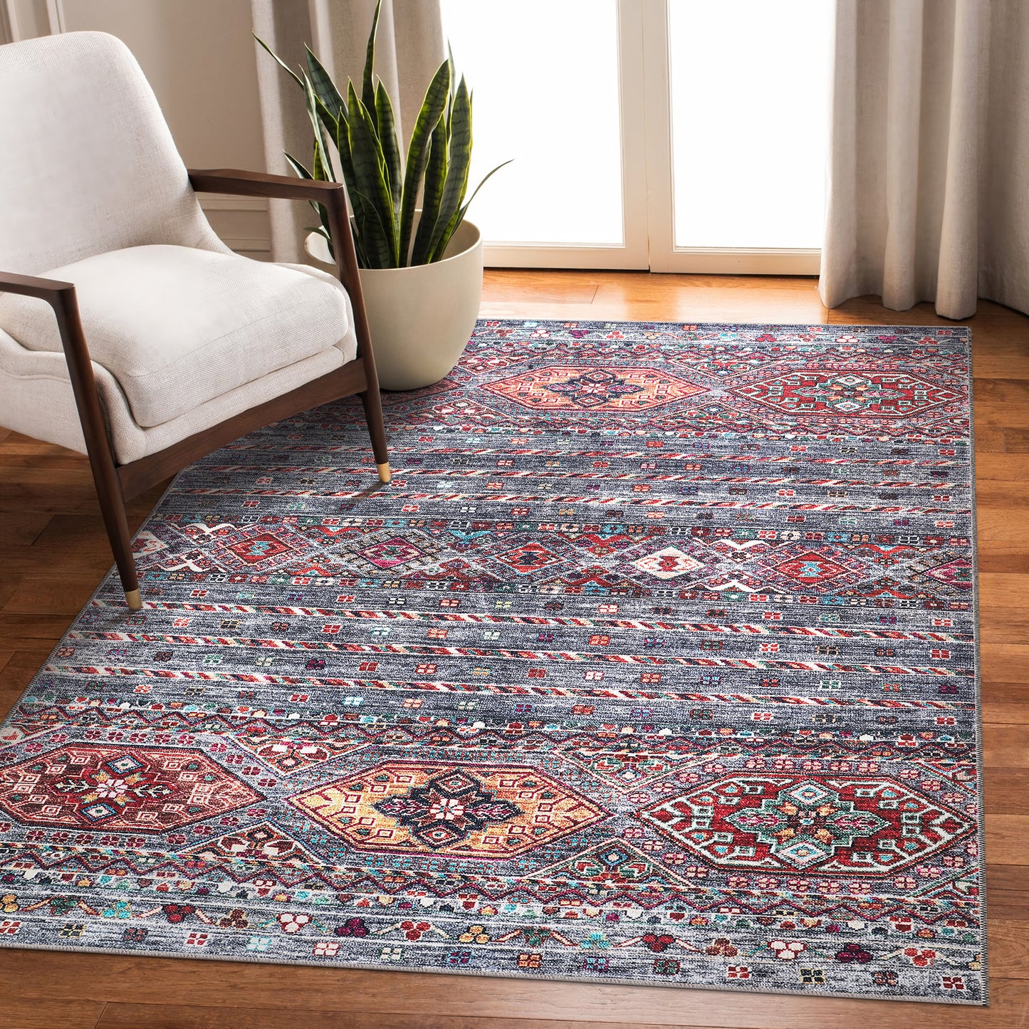 RW1002 washable chenille area rug in a modern living room