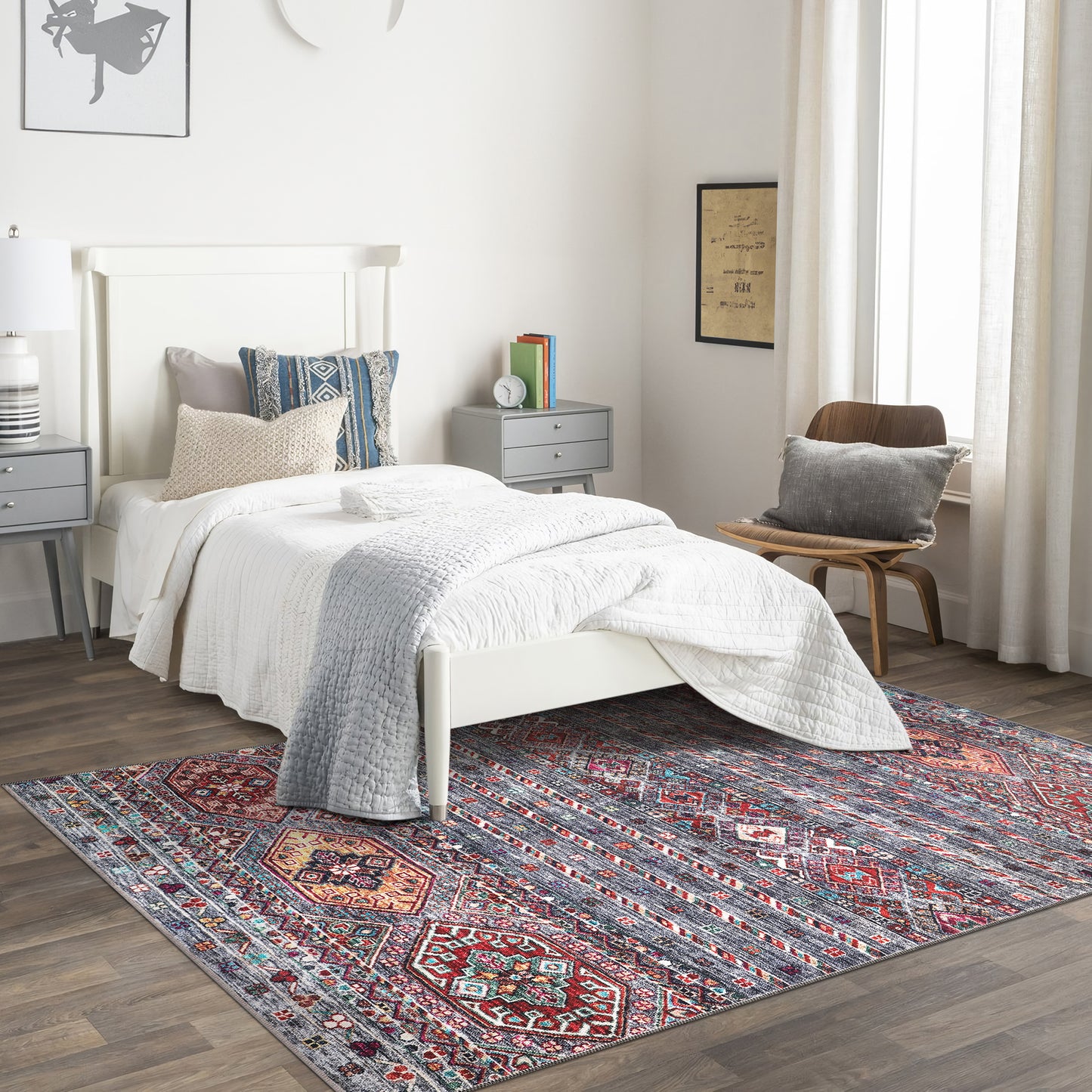 RW1002 washable area rug in a modern bedroom