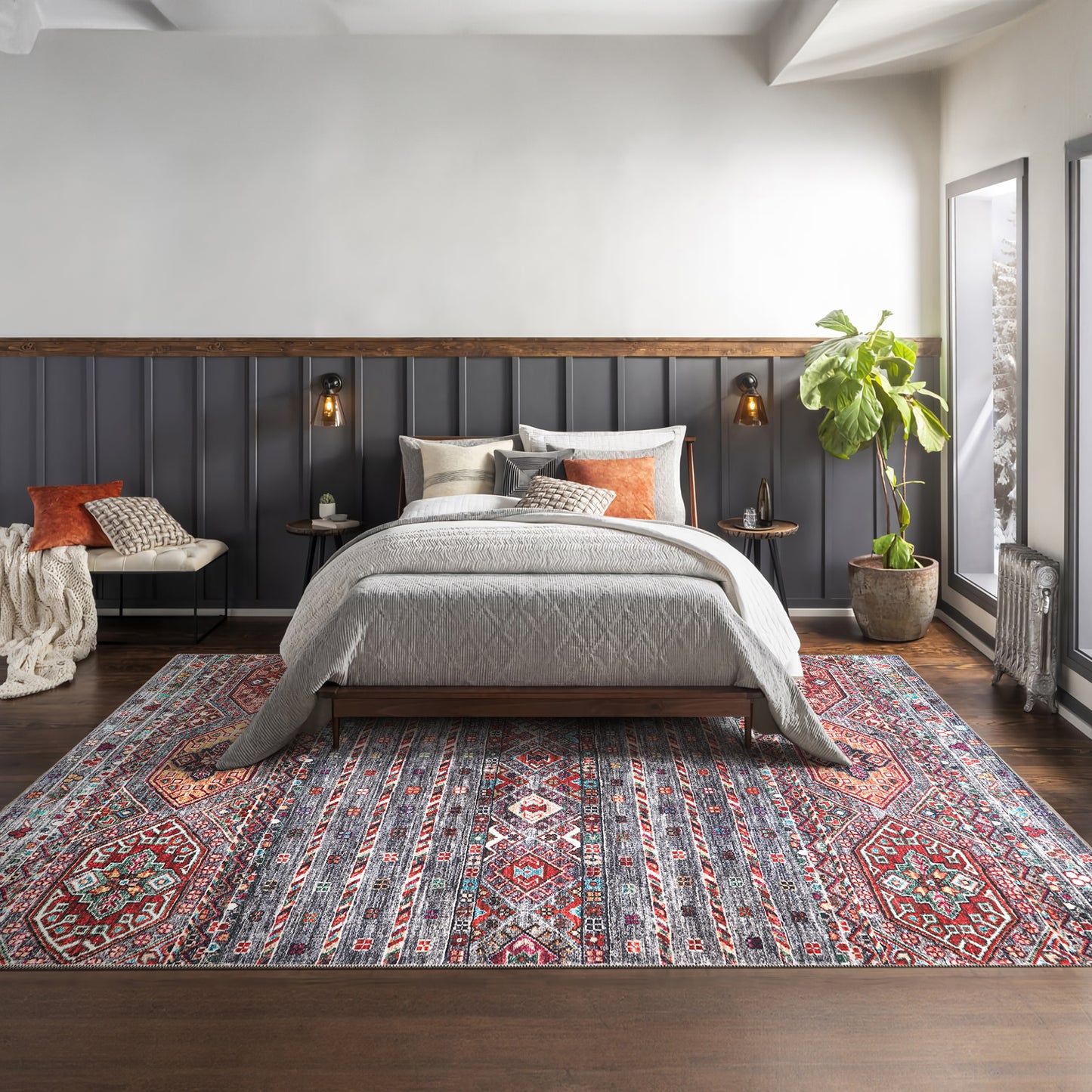 RW1002 washable area rug in a modern bedroom