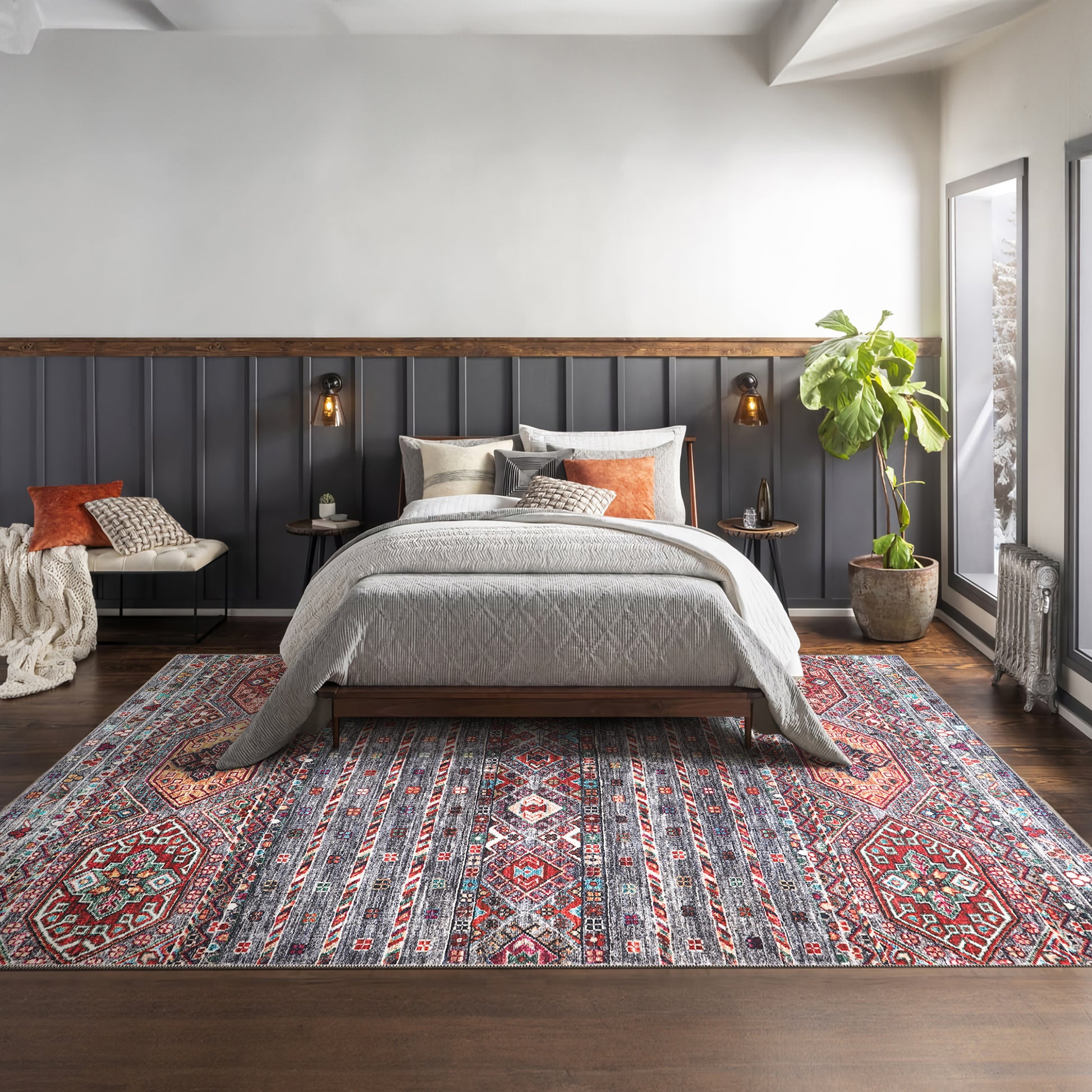 RW1002 washable area rug in a modern bedroom