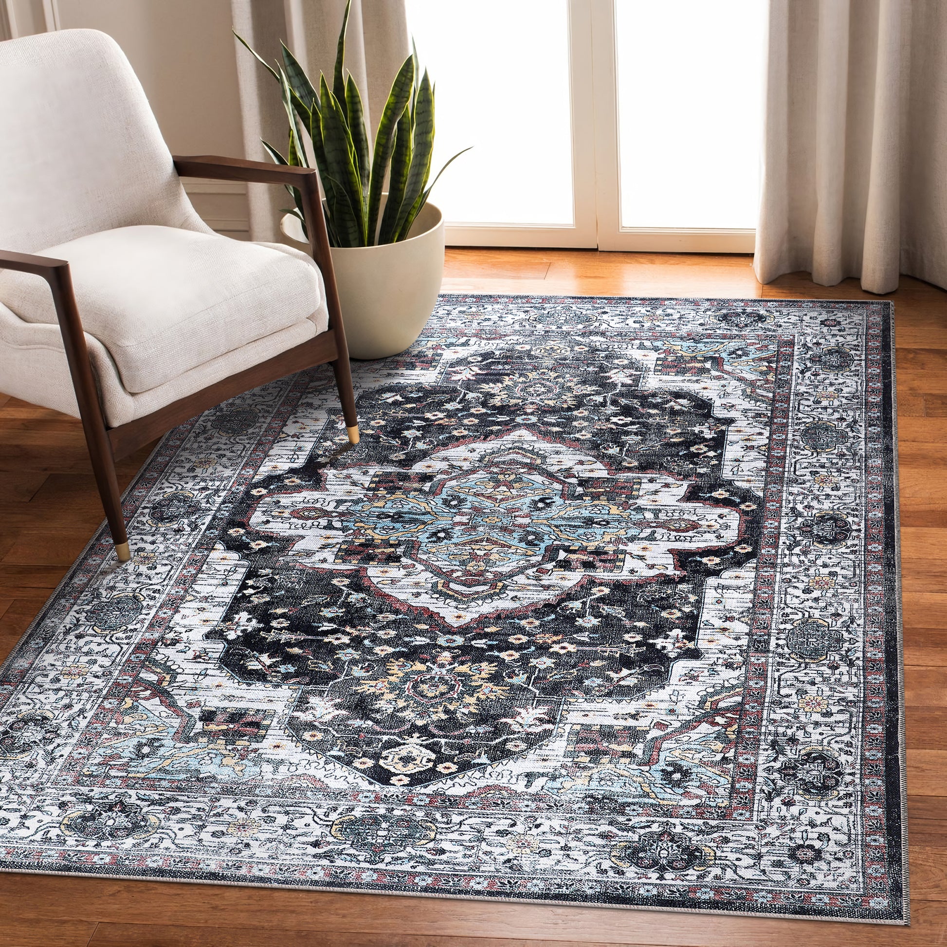 RW1003 washable chenille area rug in a modern living room