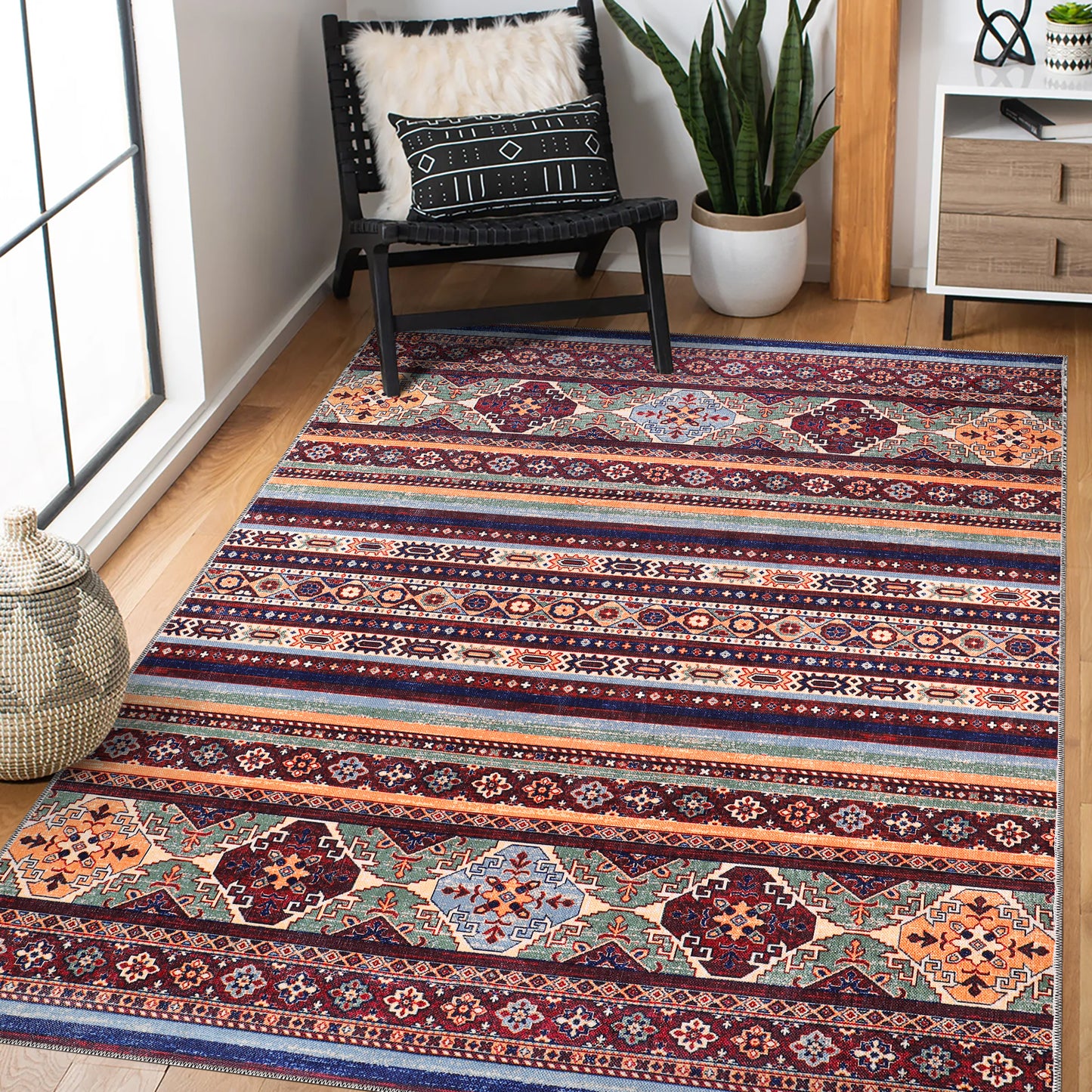 RW1004 washable chenille area rug in a modern living room