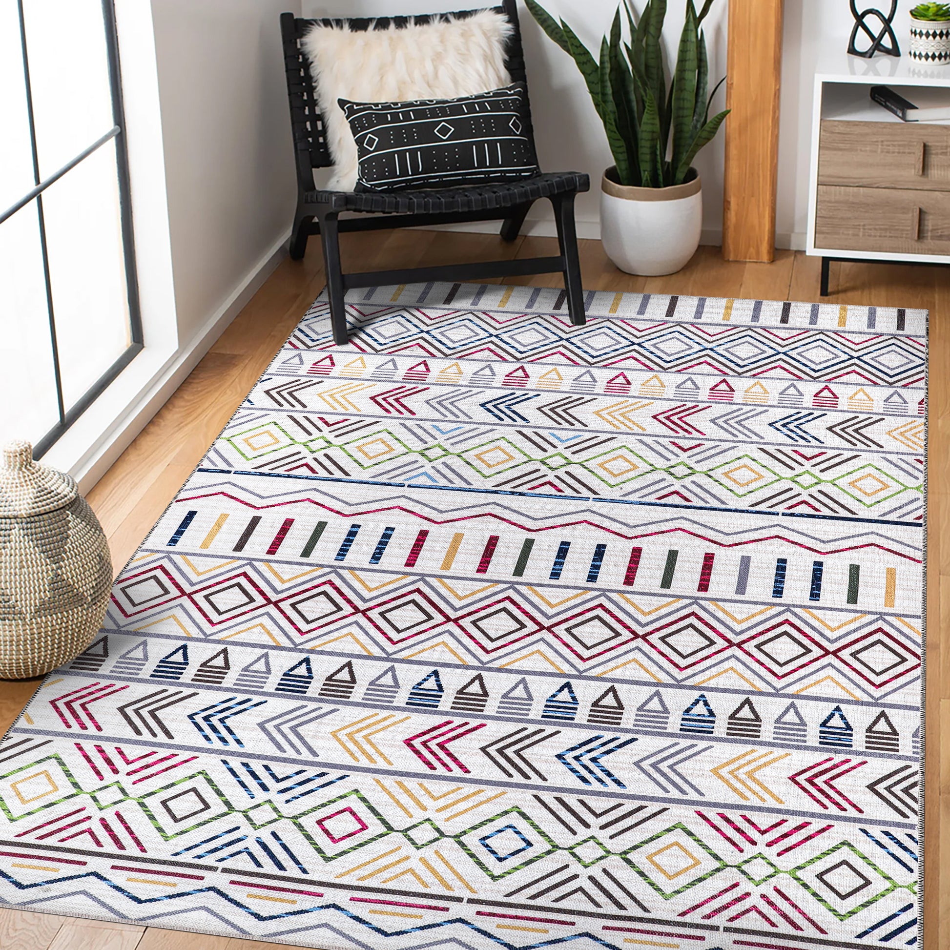 RW1005A washable chenille area rug in a modern living room