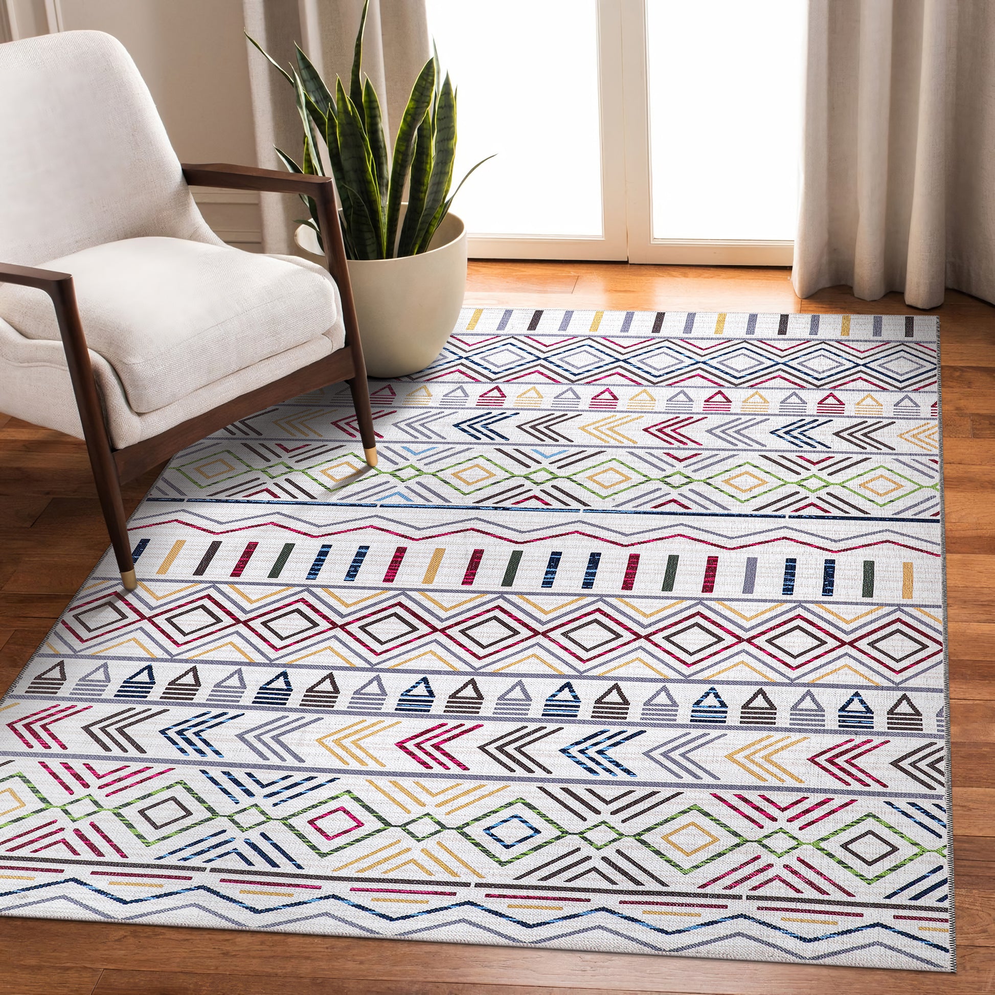 RW1005A washable chenille area rug in a modern living room