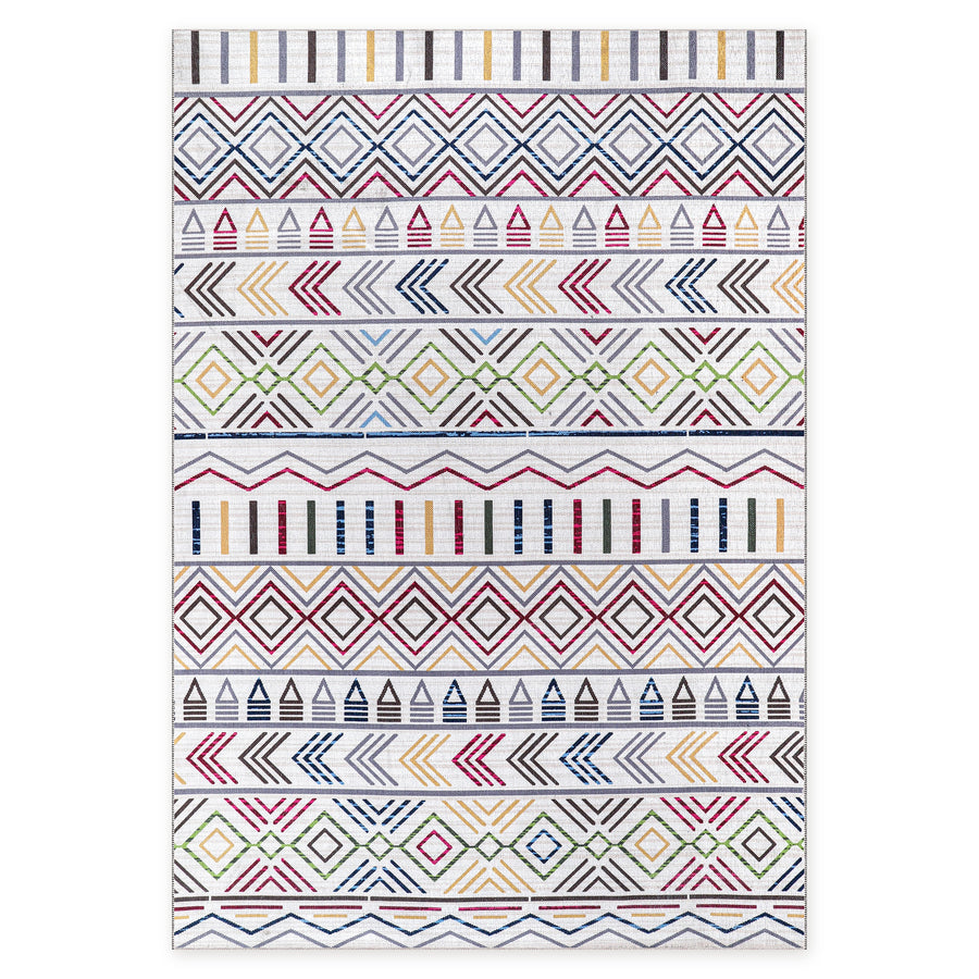 Regal Geometry Natural Beige Washable Rug