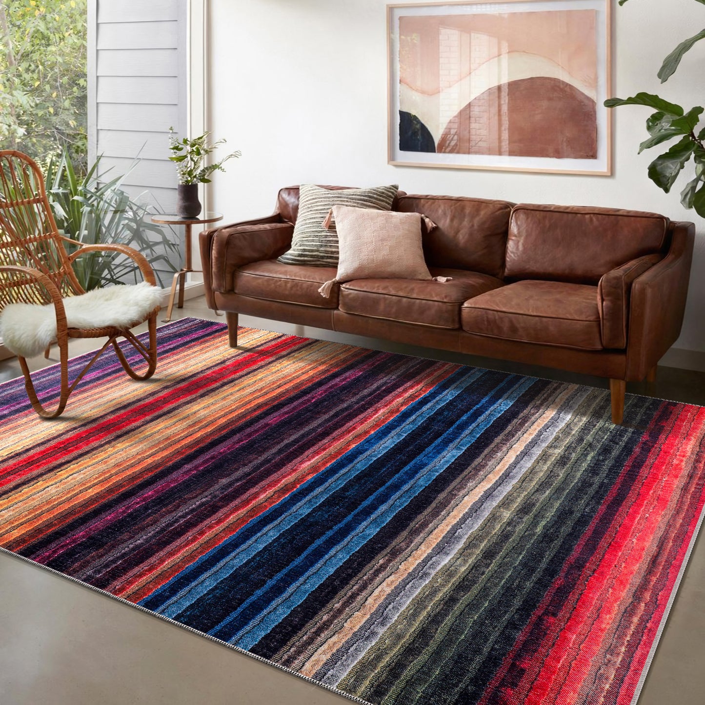 RW1006 washable chenille area rug in a modern living room