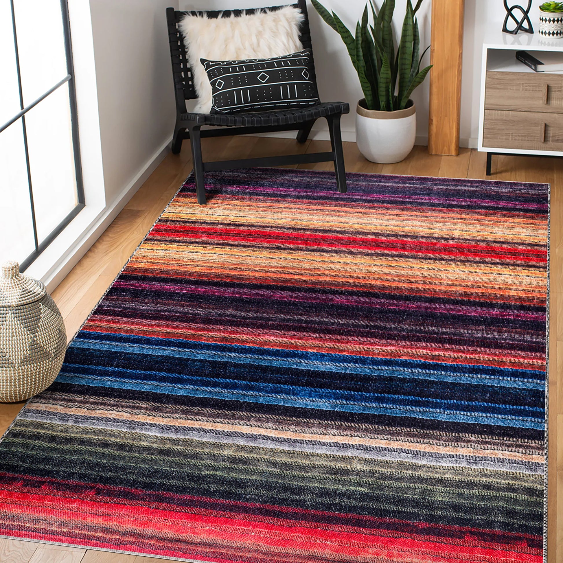 RW1006 washable chenille area rug in a modern living room