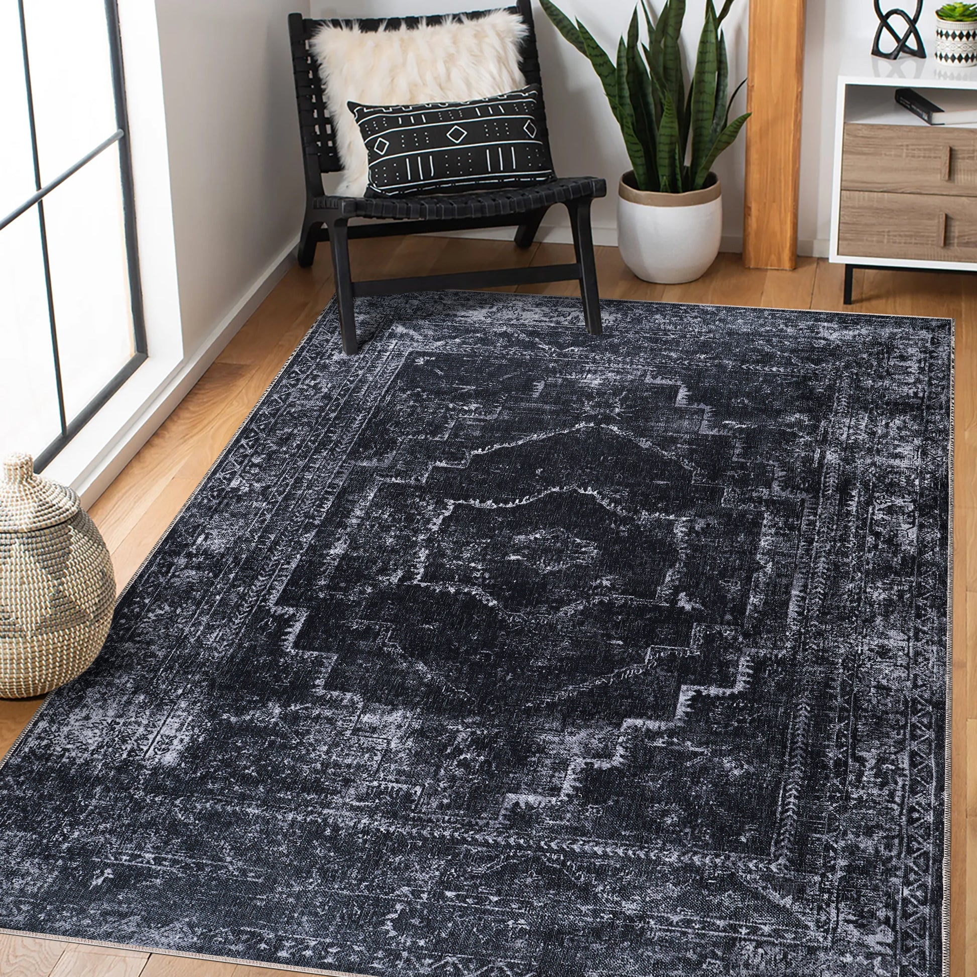 RW1007 washable chenille area rug in a modern living room