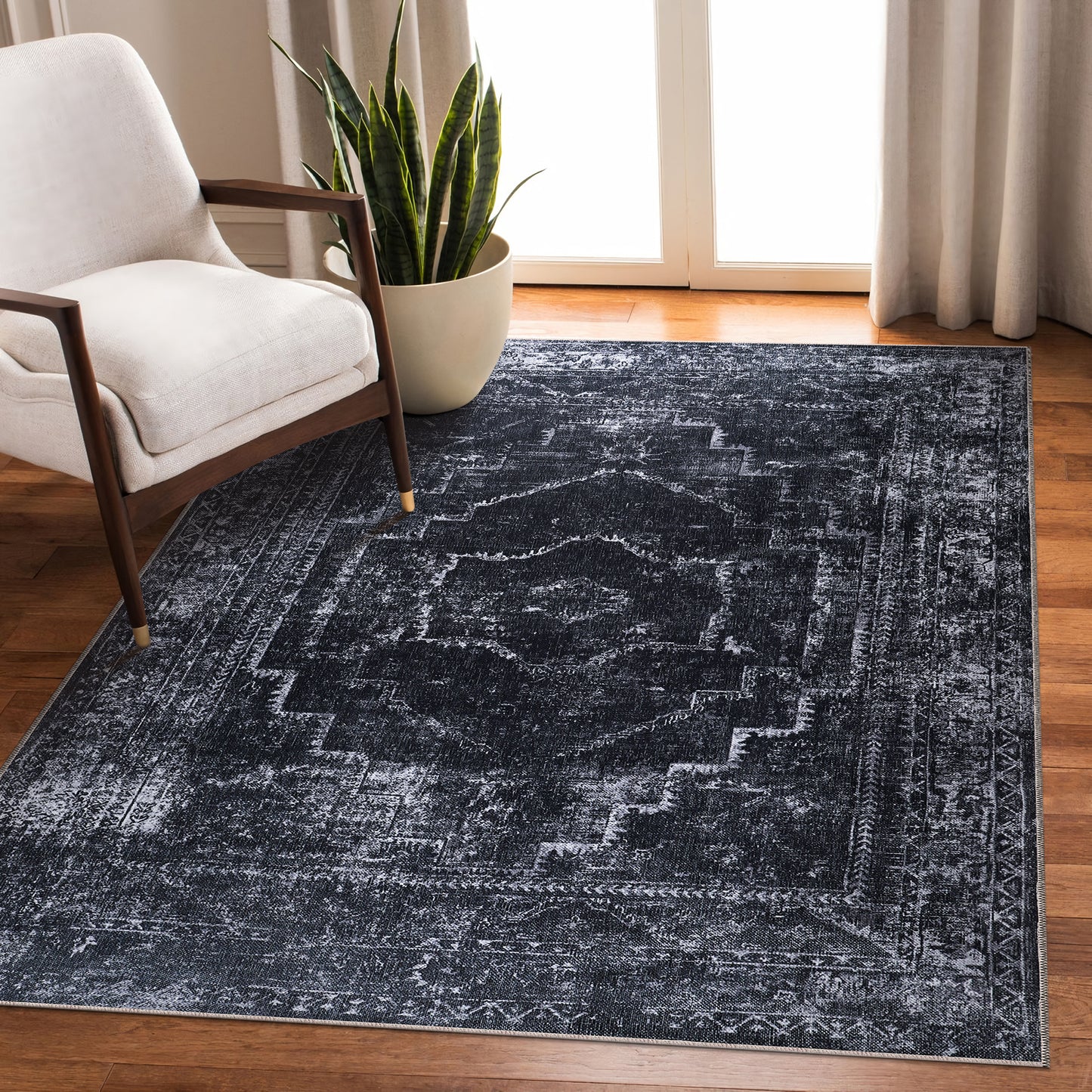 RW1007 washable chenille area rug in a modern living room