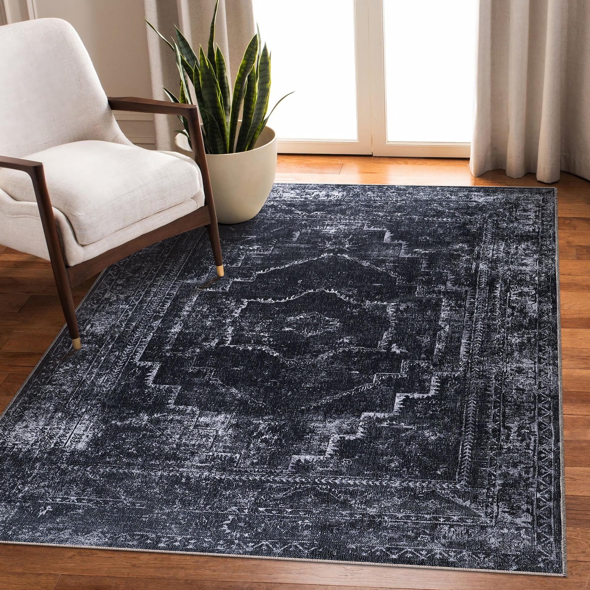 RW1007 washable chenille area rug in a modern living room