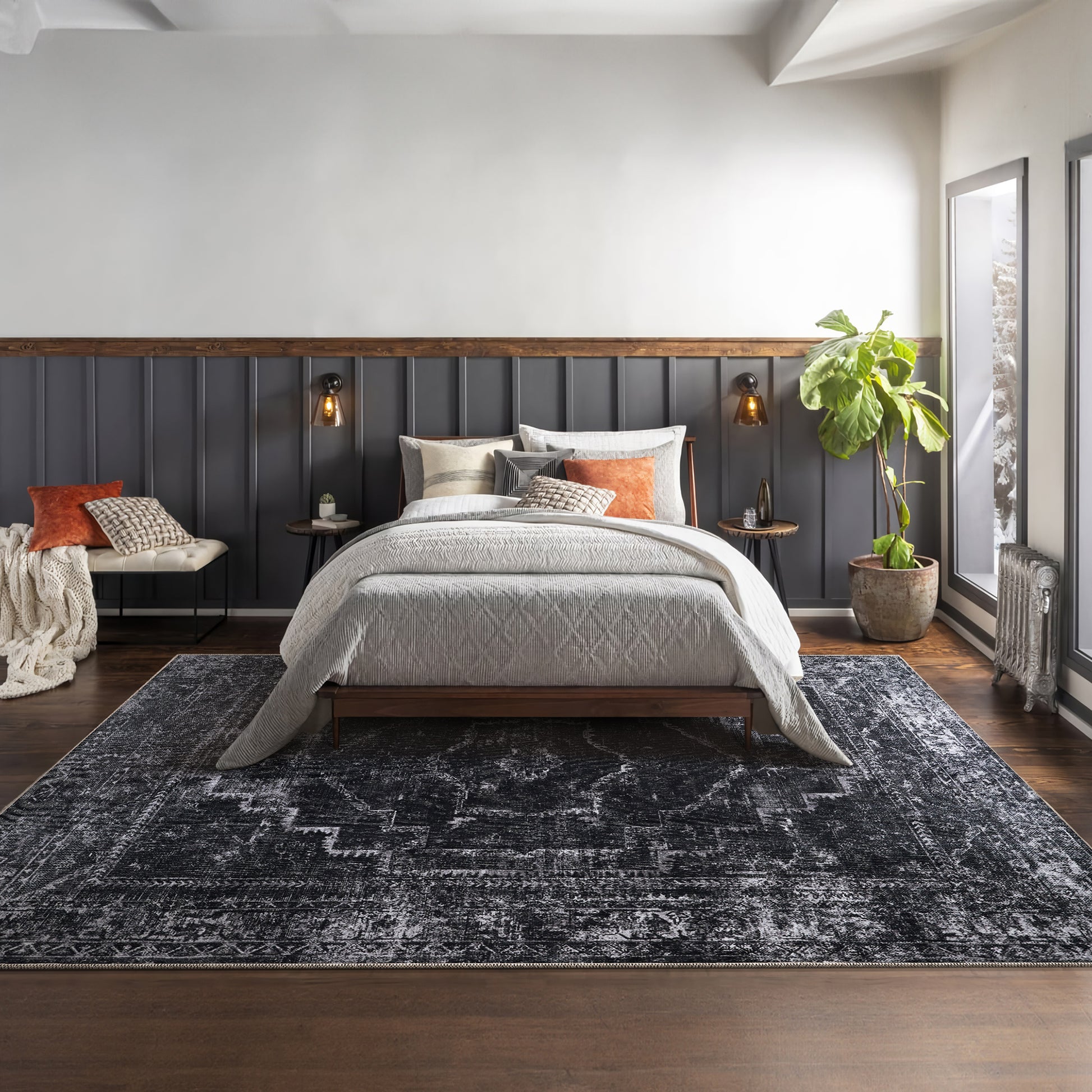 RW1007 washable area rug in a modern bedroom