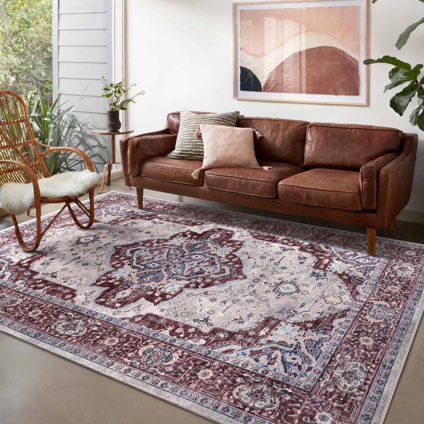 RW1008 washable chenille area rug in a modern living room