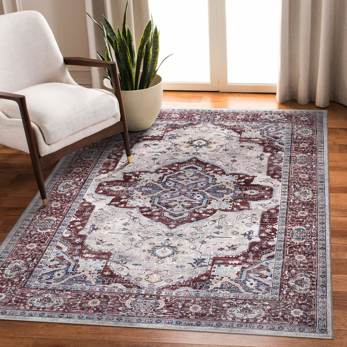 RW1008 washable chenille area rug in a modern living room