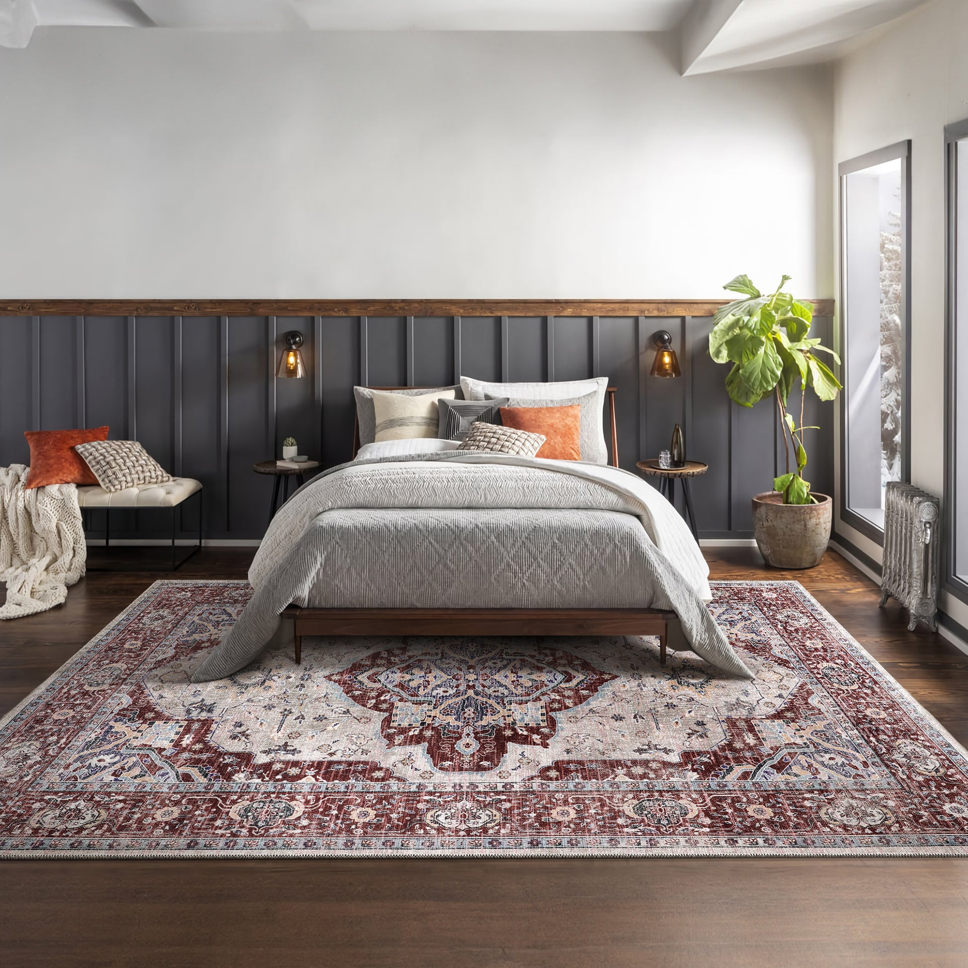 RW1008 washable area rug in a modern bedroom