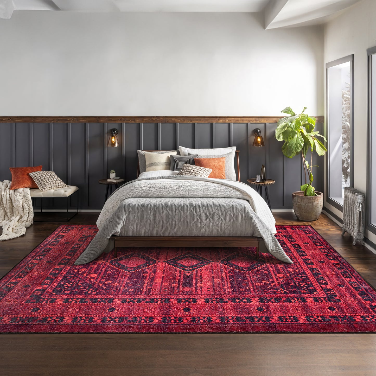 RW1009 washable area rug in a modern bedroom