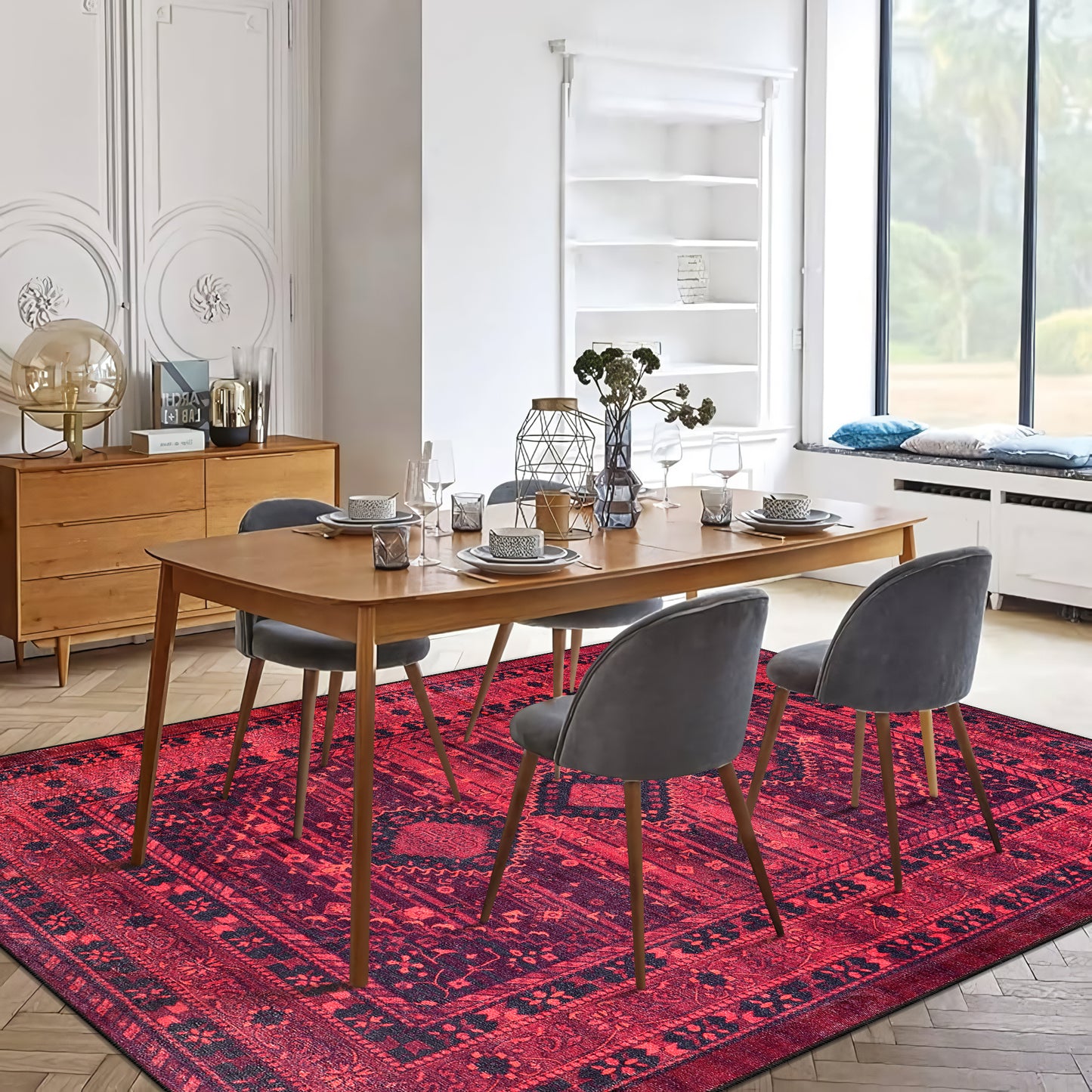 RW1009 washable area rug in a modern dining room