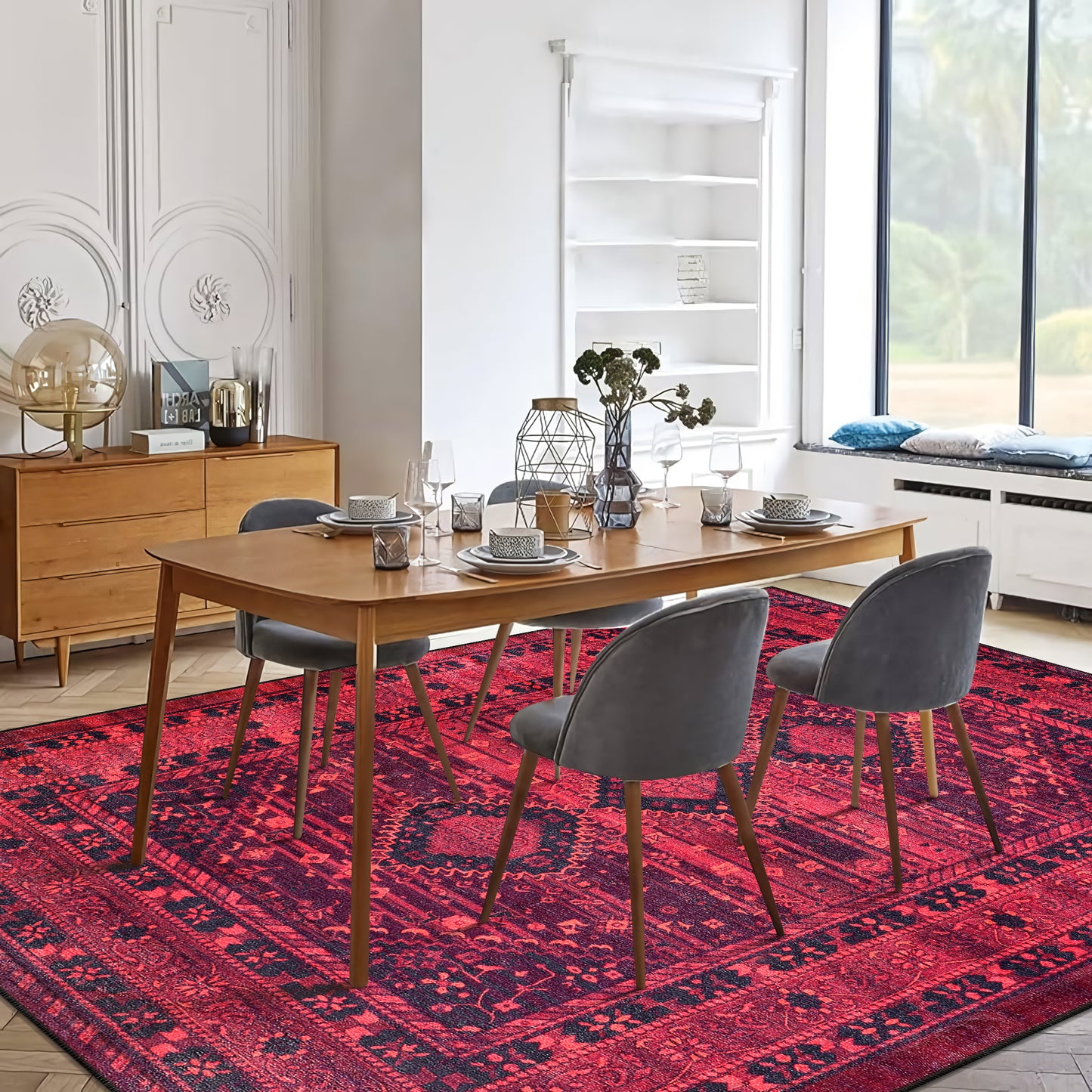 RW1009 washable area rug in a modern dining room