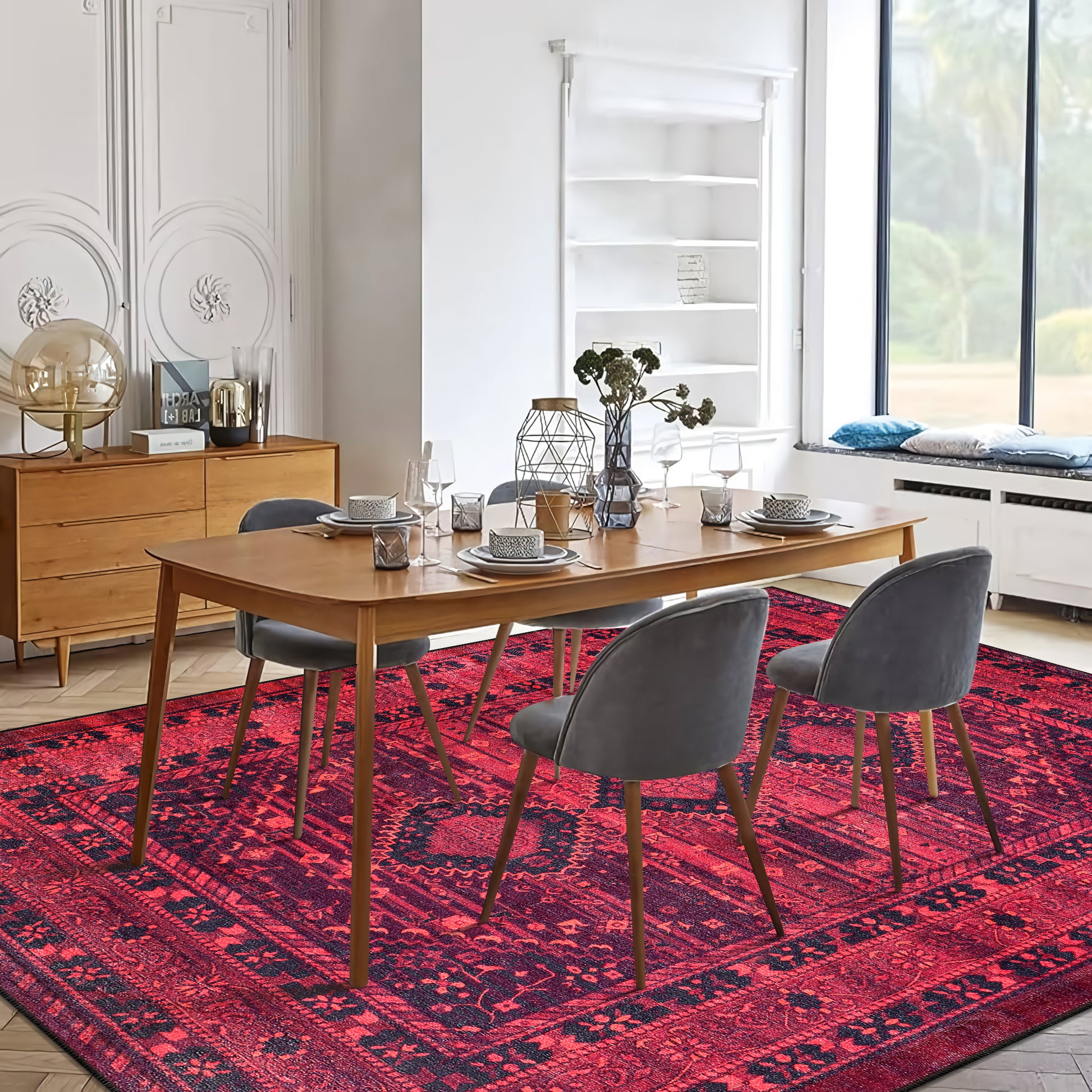 RW1009 washable area rug in a modern dining room