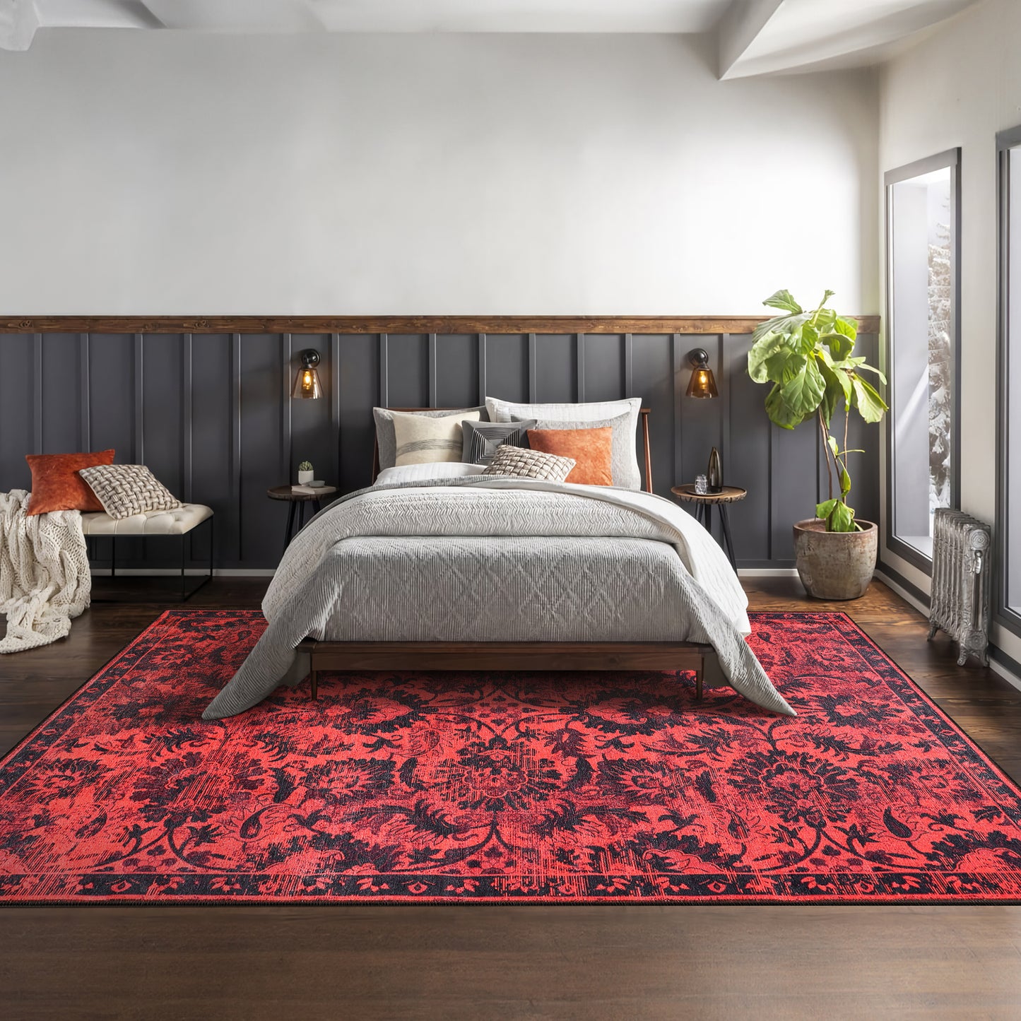 RW1010 washable area rug in a modern bedroom