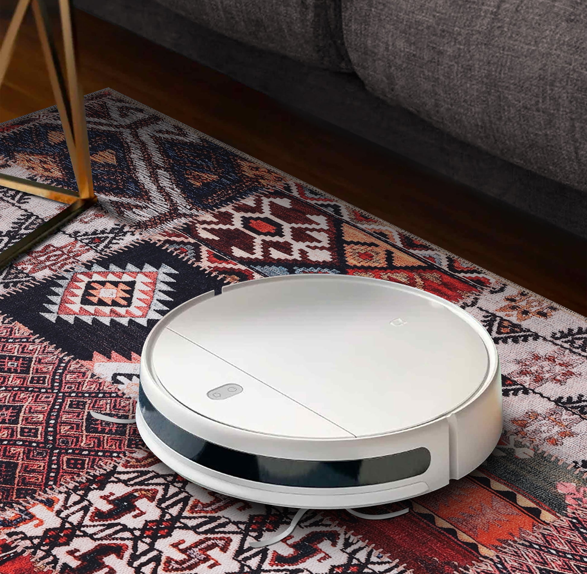 RW1306 washable chenille area rug, robot vacuum
