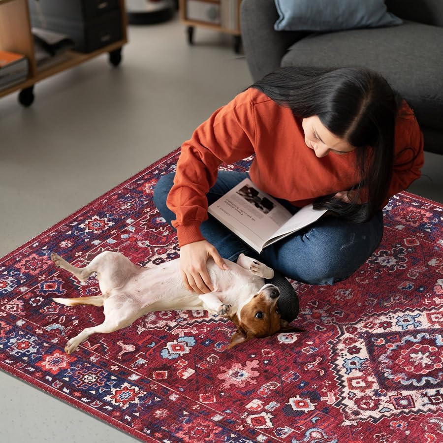 RW1307 washable chenille area rug, pet and kid friendly